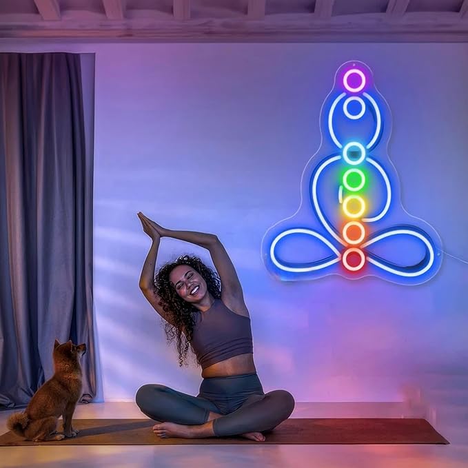 Seven Chakras Meditation Neon Sign Custom Yoga Studio Logo LED Sign Chakras LED Neon Pilates Studio Art Meditation Room Wall Art Yoga Lover Gift, Psychic Chakras Healing Exercise, Peaceful Sign