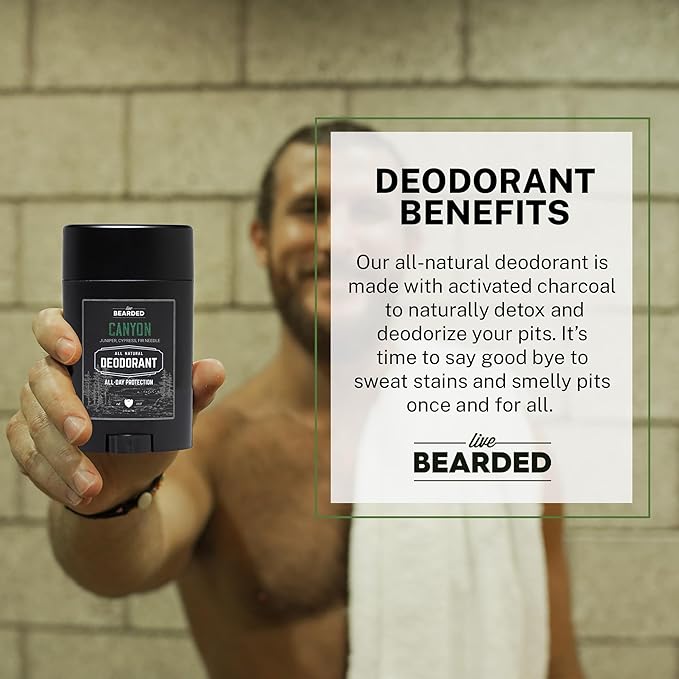 Live Bearded Men's Deodorant - Long Lasting, Aluminum Free, All Natural, Activated Charcoal Deodorant for Men, Travel Size - Canyon, 3 Stick