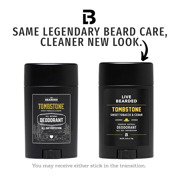 Live Bearded Men's Deodorant - Long Lasting, Aluminum Free, All Natural, Activated Charcoal Deodorant for Men, Travel Size - Tombstone, 3 Stick
