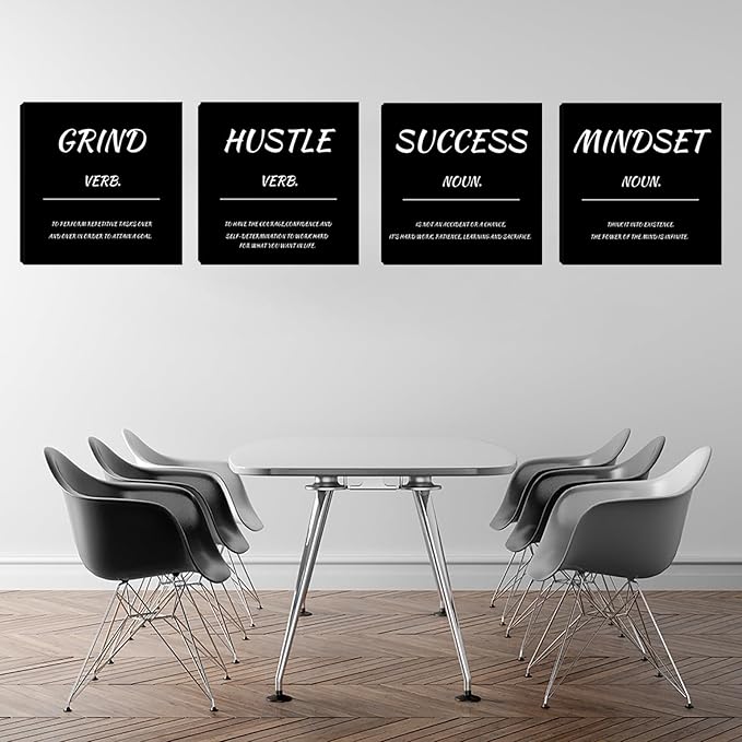Motivational Office Wall Decor Inspirational Mindset Canvas Wall Art 4 Pieces Hustle Posters Prints Success Wall Paintings Picture Artwork Home Bedroom Living Room Decorations 20"x20"x4pcs