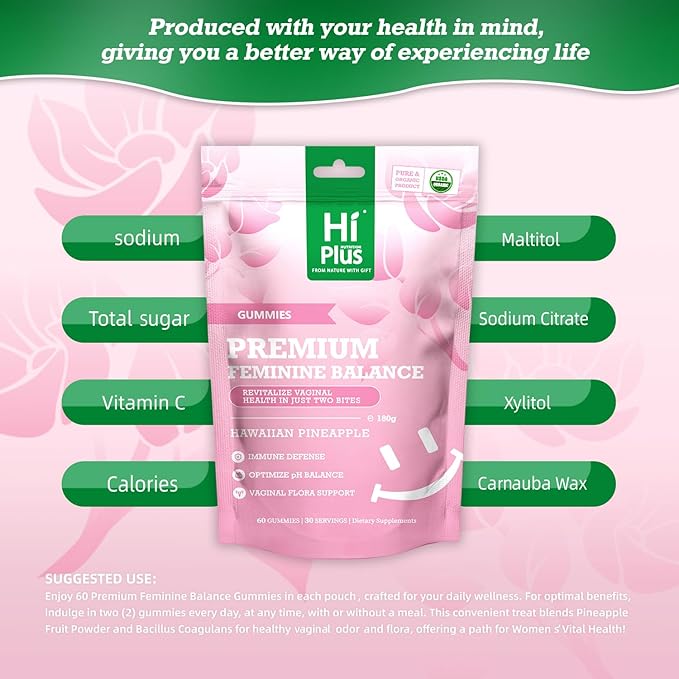 Premium Women's Vaginal Probiotics - Immune Health Support, Digestive Health, Vegan, Non-GMO, Gluten-Free, PH-Balanced Hawaiian Pineapple Flavored Gummies, 60 Gummies