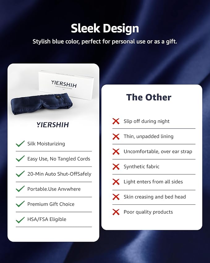 Silk Cordless Heated Eye Mask, Compress Heating Pad for Dry Eye Stye Eye Strain, Soothing and Relaxing Warm Compress for Sleep and Tension Relief