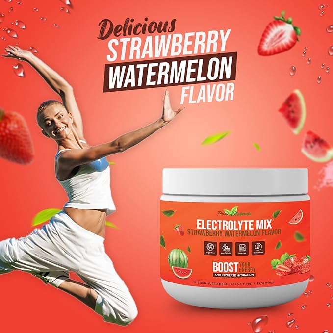Electrolyte Powder - Refreshing Workout Recovery Electrolytes, Sugar Free, Gluten Free & Vegan, Pure Keto & Paleo Hydration Beverage, Immune Boosting Vitamins (198 Grams, Strawberry Watermelon)