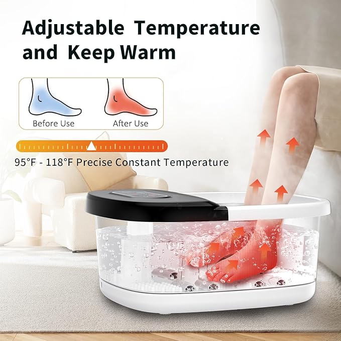 Foot Spa Bath Massager with Heat - Ozone & UV and Bule Light Foot Soaking Tub, Epsom Salt, Adjustable Temperature, Bubble and 8 Rollers, Birthday Gift for Mom Dad