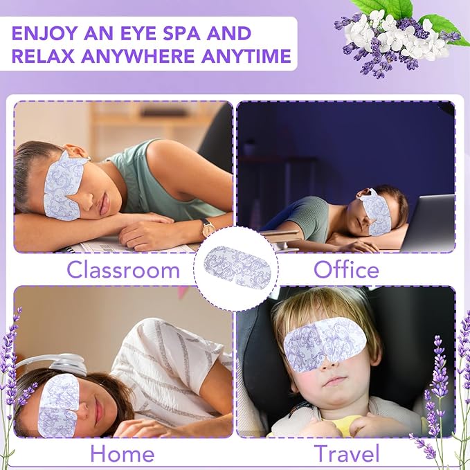XPCARE 60 Pack Steam Eye Masks for Dry Eyes, Self Heated Steam Warm Eye Mask, Disposable Heated Eye Mask for Dark Circles, Puffy Eyes, Relief Stress Eye Fatigue (Lavender)