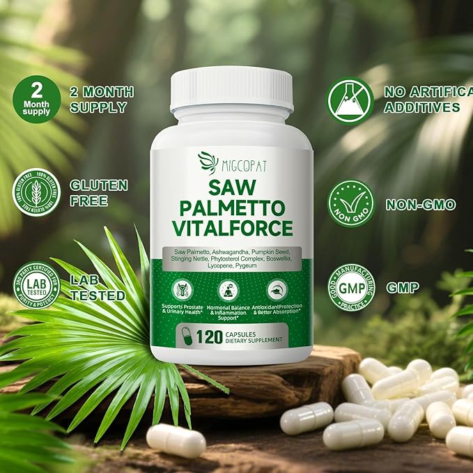 23-in-1 Saw Palmetto for Men 10000 mg Saw Palmetto per Serving, Prostate Health Supplement Pro with Ashwagandha, Pumpkin Seed, Stinging Nettle for Prostate, DHT Blocker, Urinary & Hormones, 120 Caps