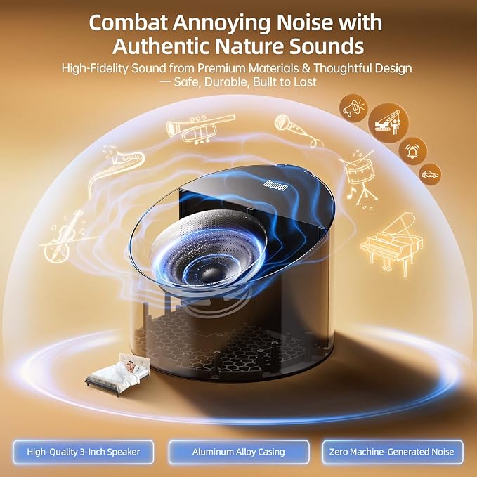 Sound Machine &Aroma Diffuser Pro 4-in-1 Sleep System, Premium Metal Shell with Schumann Resonance &Soothting Night Light, White Noise &50+ Natural Sounds-for Sleep, Focus, Relaxation-Adults Kids Baby