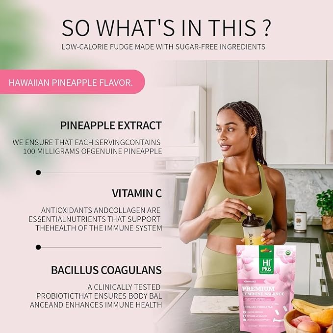 Premium Women's Vaginal Probiotics - Immune Health Support, Digestive Health, Vegan, Non-GMO, Gluten-Free, PH-Balanced Hawaiian Pineapple Flavored Gummies, 60 Gummies