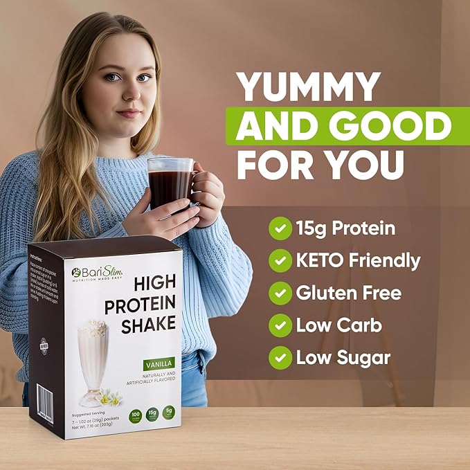 BariSlim High Protein Shake - Delicious & Nutritious Meal Replacement Shake - Low Sugar & Carb - Formulated for Bariatric Patients & Post-Weight Loss Surgery Support | Vanilla Shake (9 oz)