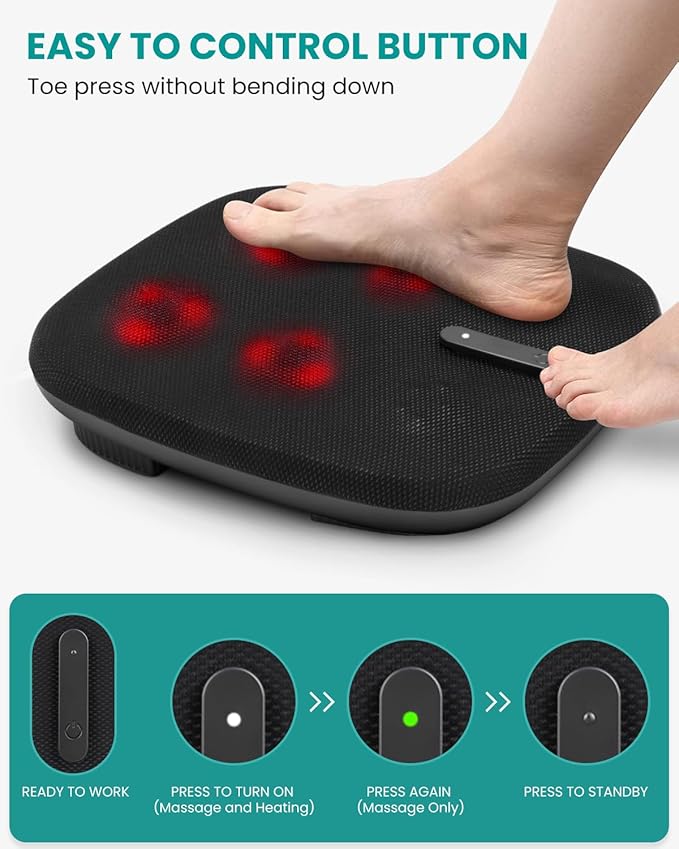 Nekteck Shiatsu Foot Massager with Heat, FSA Eligible Electric Kneading Feet Massage Machine for Plantar Fasciitis Pain Relief, Built-in Infrared Heat Function for Home and Office Relax, HSA Eligible