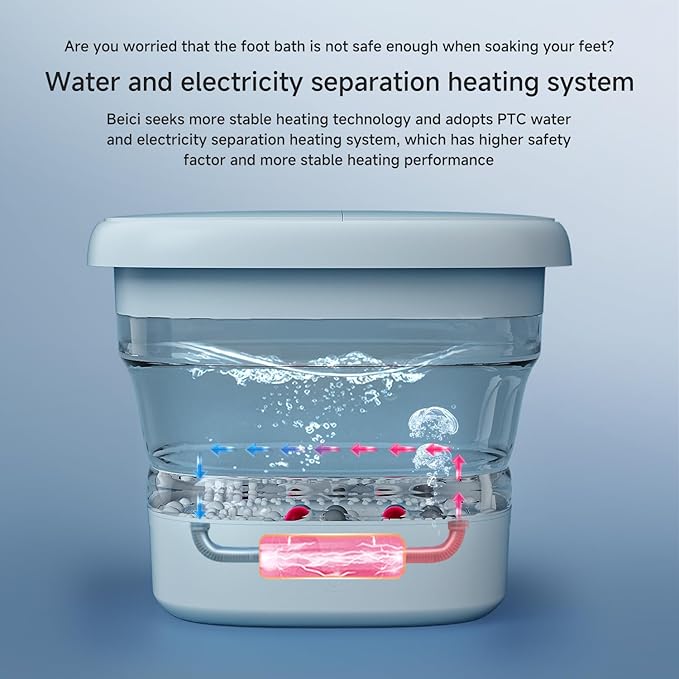 10L Collapsible Foot Spa Massage with Water and Electricity Separation System,Foot Bath with Three Level Temperature Control,Bubble,Remote,Red Light,Timer,and Four Set Electric Massage Balls