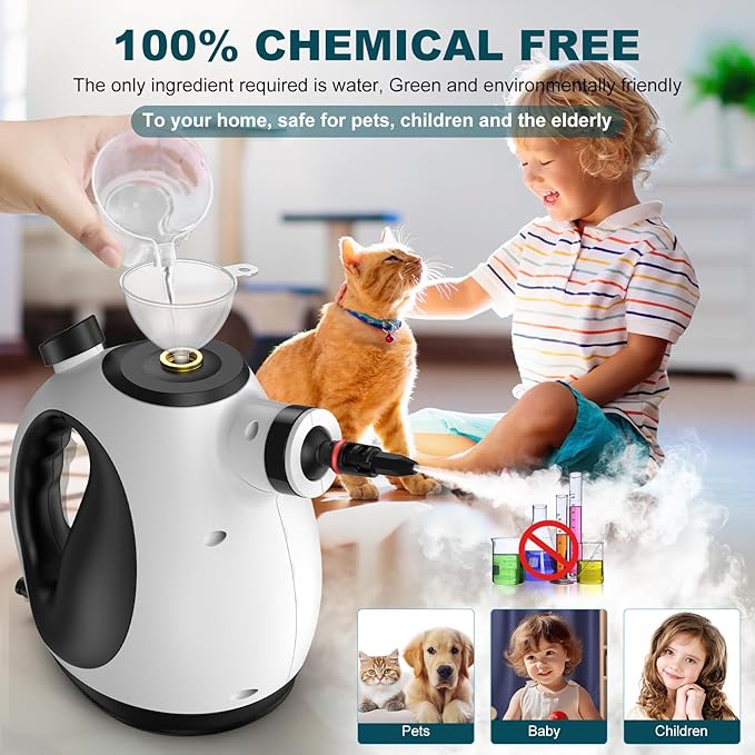 Handheld Steam Cleaner, Powerful Pressurized Steam Cleaner with Safety Lock & 14 Cleaning Accessories,Multi-Surface Natural Steam Cleaner for Home Car, Furniture, Grout, Upholstery, Couch