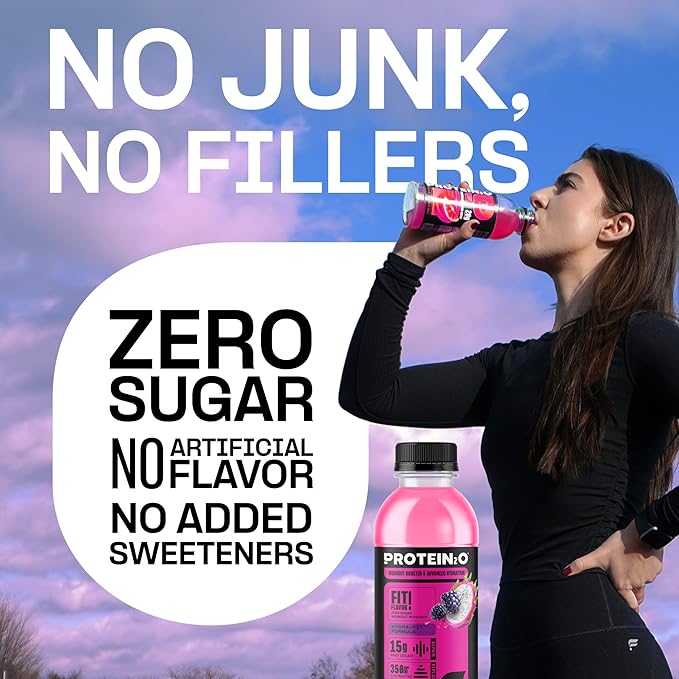 Protein2o Hydration Drink - 2-in-1 Liquid Clear Whey Protein Isolate and Electrolyte Drink - 15g Protein, Vitamins B5, B6 - Post-Workout Recovery - 16.9 Fl Oz - 12 Count Dragon fruit Blackberry