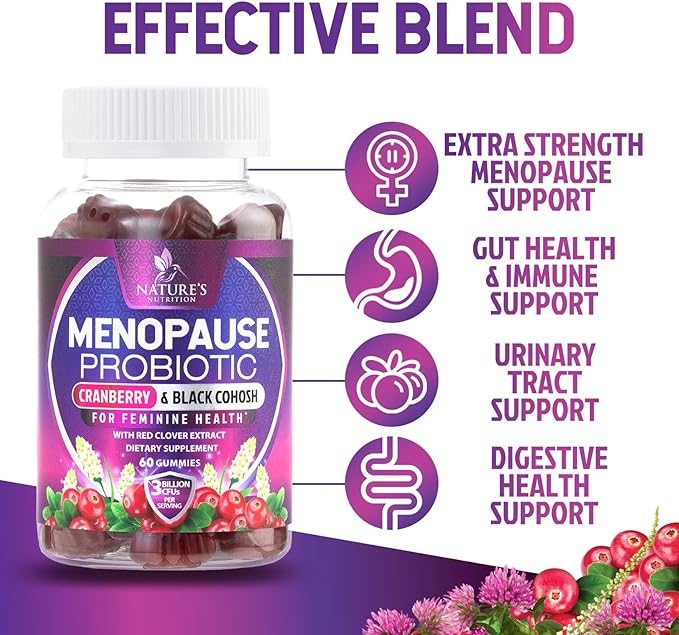 Menopause Supplements for Women - 3 Billion CFU Natural Menopause Relief for Mild Hot Flashes & Night Sweats, PH, Vaginal Health Support Probiotics for Women Gummy, Probiotic Supplement - 60 Gummies