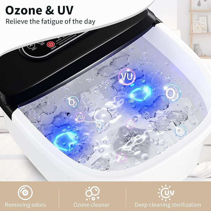 Foot Spa Bath Massager with Heat - Ozone & UV and Bule Light Foot Soaking Tub, Epsom Salt, Adjustable Temperature, Bubble and 8 Rollers, Birthday Gift for Mom Dad
