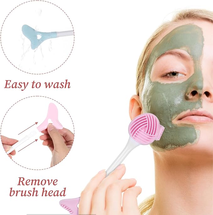 2 Packs Silicone Face Scrubber Brush, 2 in 1Double-Ended Facial Pore Cleaning Brush Face Mask Applicator Tool for Exfoliating Wash Massaging Remove Blackheads Deep Pore Cleansing