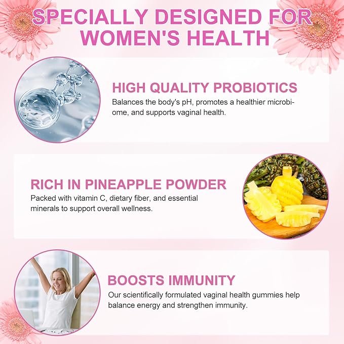 Vaginal Probiotics Gummies for Women, PH Balance for Women, Hawaiian Pineapple Gummies for PH Health, Improve Immune, Women's Vaginal Health Supplement, 60 Gummies