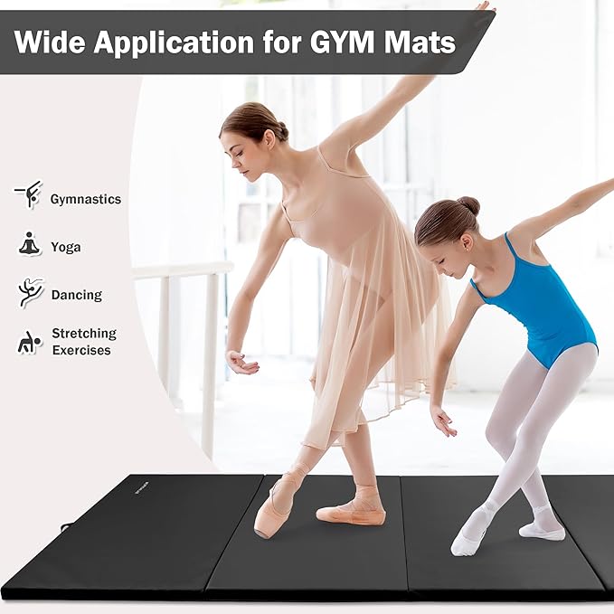 Folding Exercise Gymnastics Mat 4'x8'x2" Gym Workout Mat with Carrying Handles High-Density Anti-Tear Portable Fitness Aerobics Mats for Home Gym Yoga Pilates Tumbling MMA Core Training, Multiple Colors