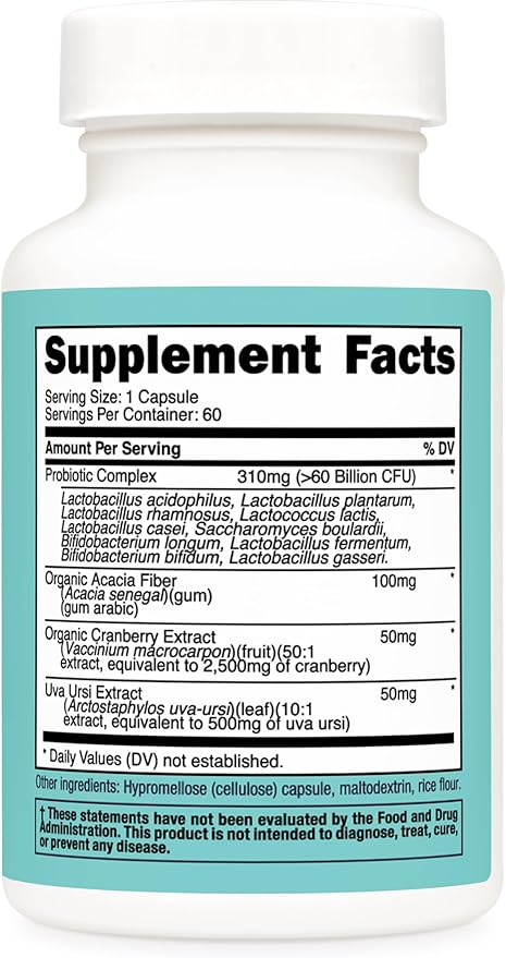 Nutricost Probiotic for Women 60 Billion CFU, 60 Capsules, Complex with Acacia Fiber, Uva Ursi, & Cranberry Extract - Non-GMO & Gluten Free