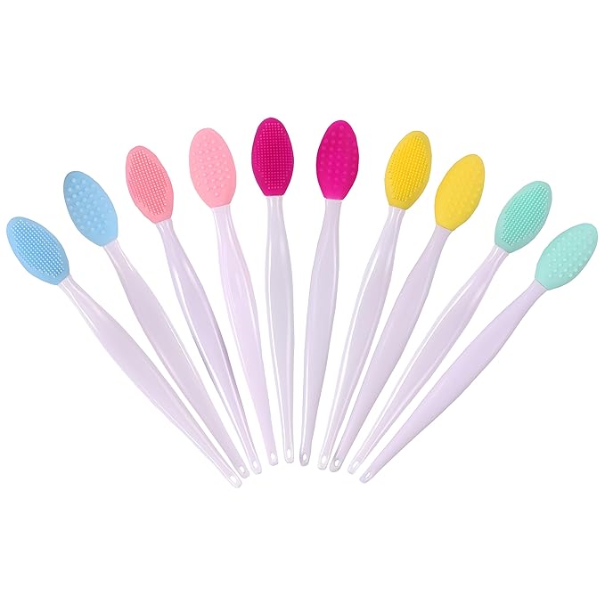 10pcs Silicone Scrub Lip Brush, Double Side Lip Exfoliating, Nose Clean Blackhead Removal Brushes With Lip Exfoliator Scrubber Tool Wash Face Cleansing Brush