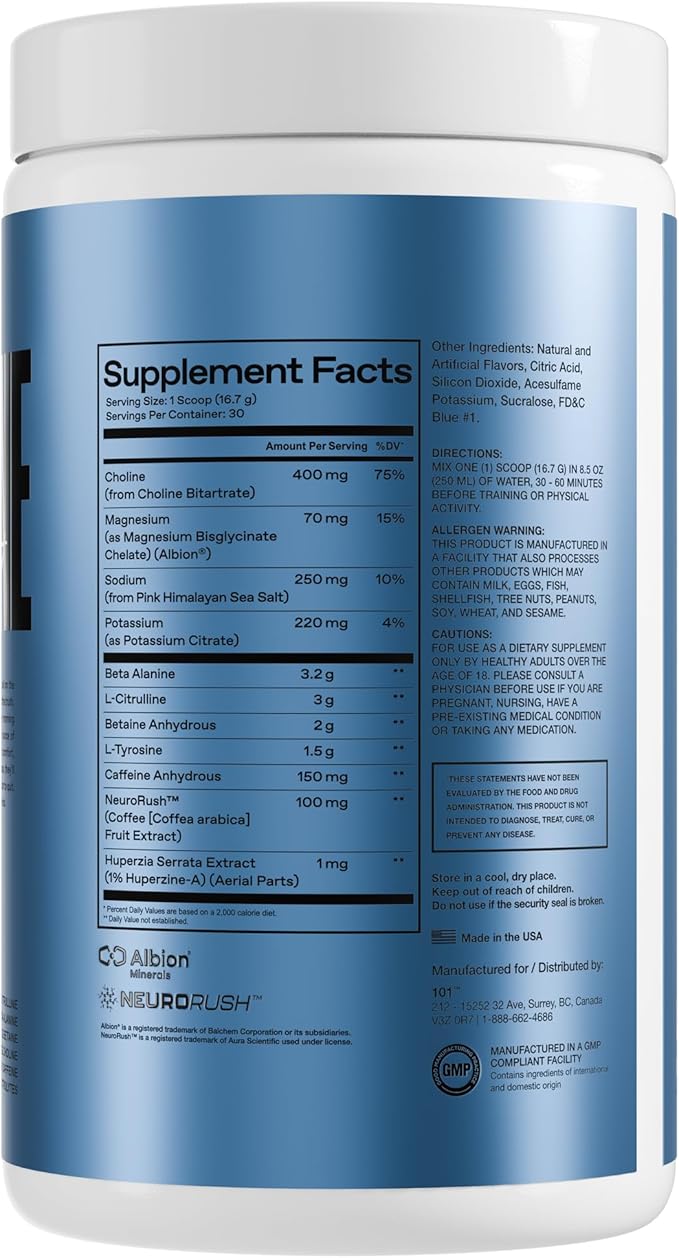 ONE of ONE Sport Pre-Workout – Clean Energy & Focus with NeuroRush™, Gluten Free, No Crash, Boosts Endurance & Strength – Blue Razz Cotton Candy, 30 Servings