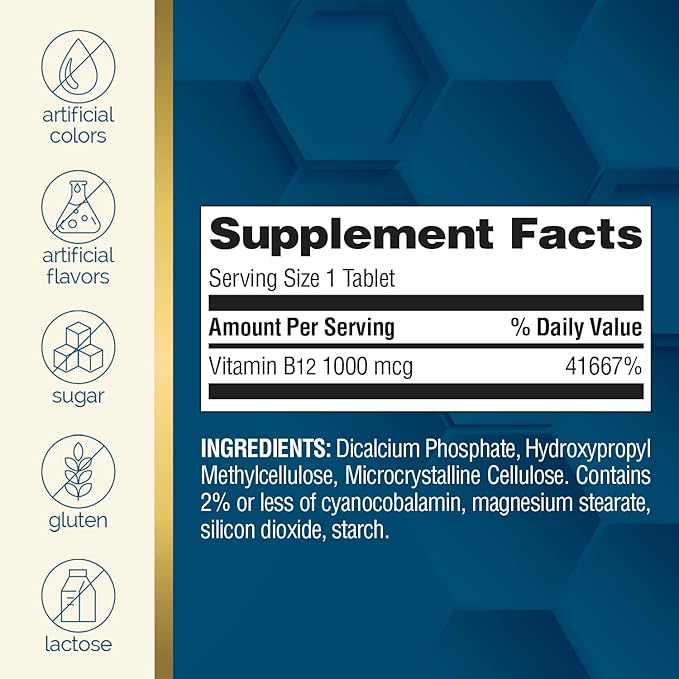 Nature's Wonder Vitamin B12 1000 mcg Timed Release Tablets for Energy Metabolism, Supports Brain Health and Nervous System Health, 150 Day Supply, 150 Tablets