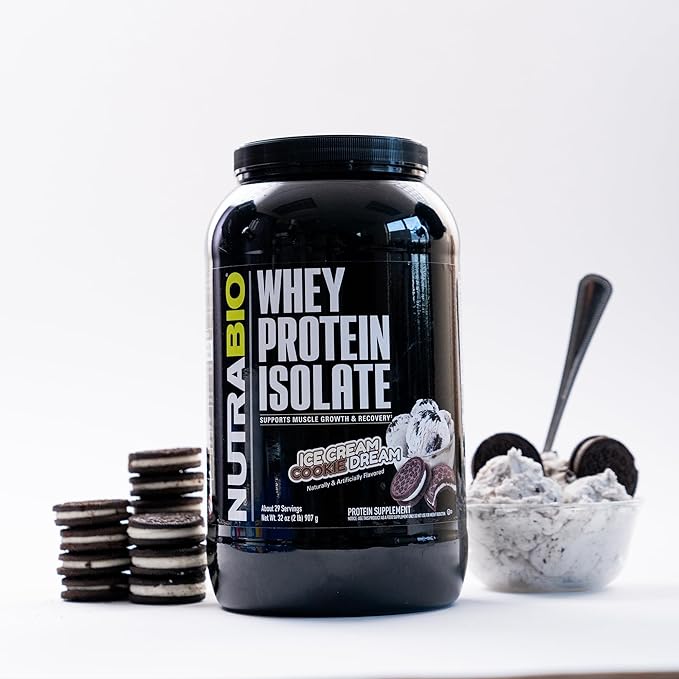 NutraBio 100% Whey Protein Isolate Protein Powder, 25g Protein with Complete Amino Acid Profile, Non-GMO, Soy & Gluten Free, Low Carb, Low Calorie Whey Protein Powder, Ice Cream Cookie Dream, 2 Lbs