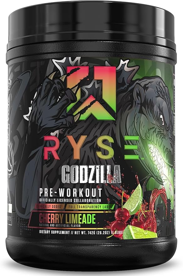 RYSE Godzilla X Noel Deyzel Pre Workout Powder - Cherry Limeade - 400mg Caffeine, High Stim Pre-Workout for Men & Women with Citrulline & Beta Alanine - Energy, Pump & Focus - 20/40 Servings