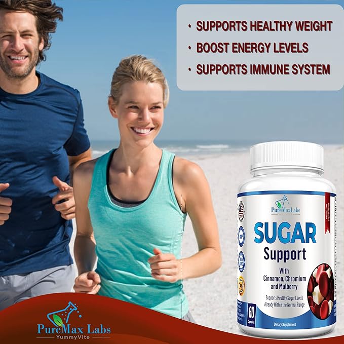 Sugar Support Supplement with Cinnamon, Chromium, Mulberry, Alpha Lipoic Acid - 20 Herbs & Vitamins - Non-GMO, 60 Capsules