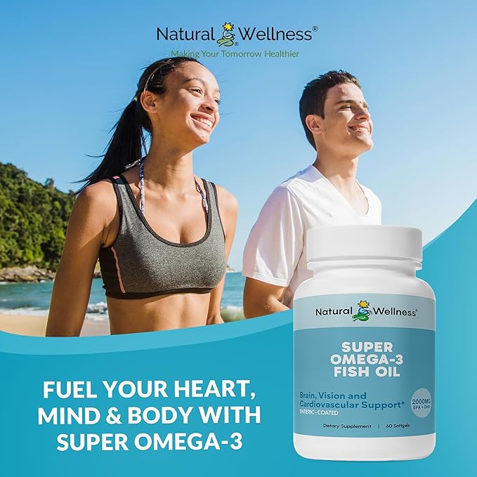 Natural Wellness Super Omega-3 Fish Oil – 600 mg EPA & 400 mg DHA for Heart, Brain, and Joint Health – 60 Enteric-Coated Softgels