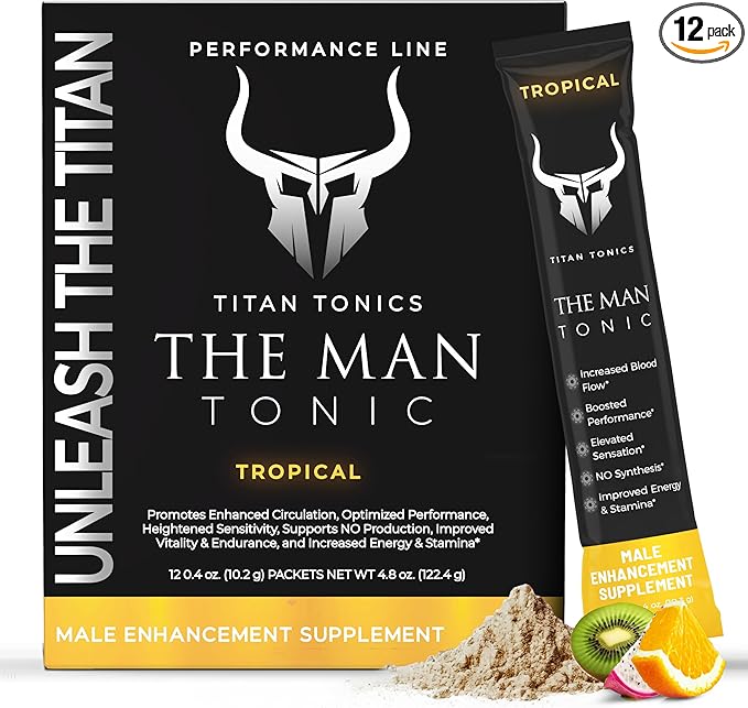 Male Enhancing Supplement Powder – Testosterone Supplement for Men with Tongkat Ali, Maca Root, Horny Goat Weed Powder, Beet Root & L-Citrulline – Nitric Oxide Enhancer (12 Stick Packs) - Tropical