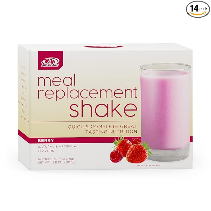 AdvoCare Meal Replacement Shake - Convenient, Delicious Shake Mix with Vitamins, Fiber & Protein - Contains Whey Protein, Oat Fiber, Biotin & More - Berry, 14 Pouches