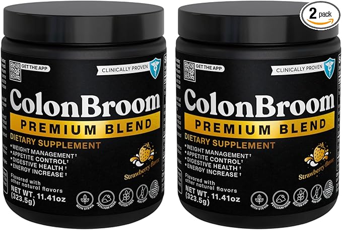 ColonBroom Premium Weight Management Supplement (Strawberry) - Colon Broom Psyllium Husk Fiber Powder Drink - Gluten Free, Non-GMO Colon Cleanse for Bloating Relief & Gut Health, 100 Servings