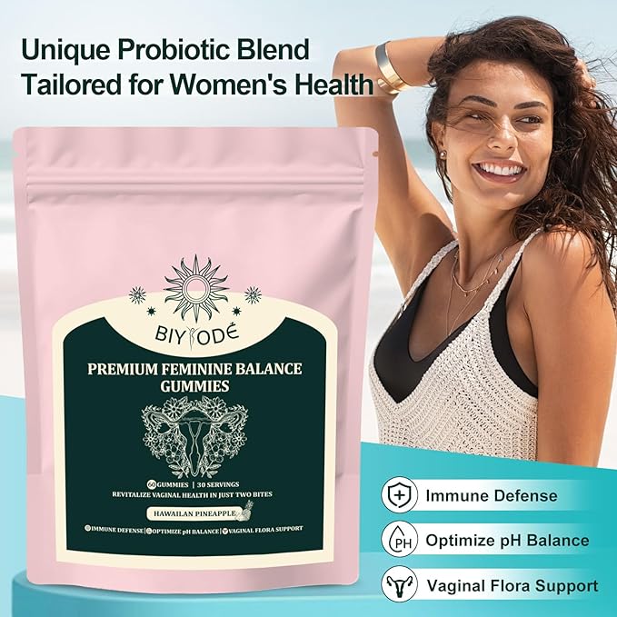 Feminine Balance Gummies, Premium Balance Supplement for Women PH Health, Immune Support, Vegan, Gluten-Free, Hawaiian Pineapple 60 Gummies 30 Servings