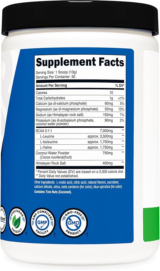 Nutricost BCAA + Hydration Powder (Green Apple) 30 Servings - Branched Chain Amino Acids with Hydration Complex - Gluten-Free, Non-GMO