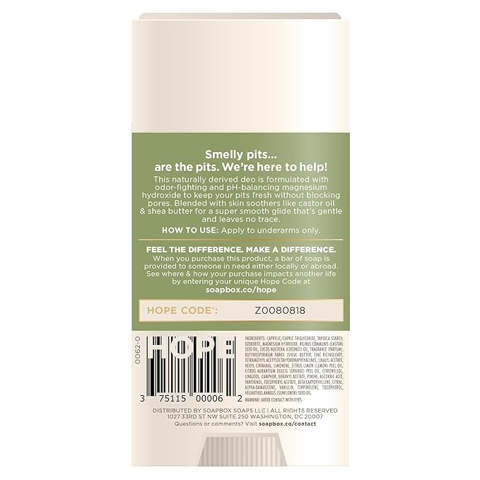 Soapbox Aluminum Free Deodorant, Bergamot & Citrus Scented Deodorant, Scented Aluminum-Free Natural Deodorants, 2.65oz