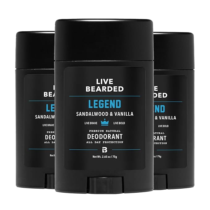 Live Bearded Men's Deodorant - Long Lasting, Aluminum Free, All Natural, Activated Charcoal Deodorant for Men, Travel Size - Legend, 3 Stick
