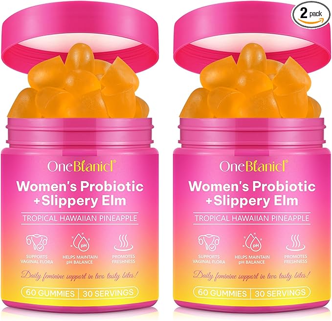 2Pack Feminine Probiotics Gummies,Vaginal Women Probiotic,Feminine Balance pH Gummies for Healthy Odor,Improve Immune,Support Vaginal Health,with Slippery Elm(60 Gummies)