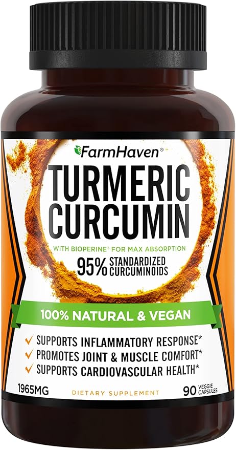 Turmeric Curcumin with BioPerine Black Pepper & 95% Curcuminoids, 1965mg, Maximum Absorption for Joint Support, Non-GMO Turmeric Capsules, Made in USA - 90 Veg Caps