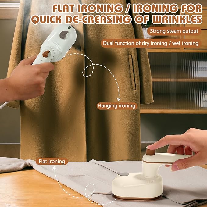 Handheld Portable Steam Iron,Saker Portable Steamer for Clothes,2-In-1 Steamer and Iron,180° Swivel Handle,Lightweight & Compact, Mini Travel iron for Home, Dorm (White)
