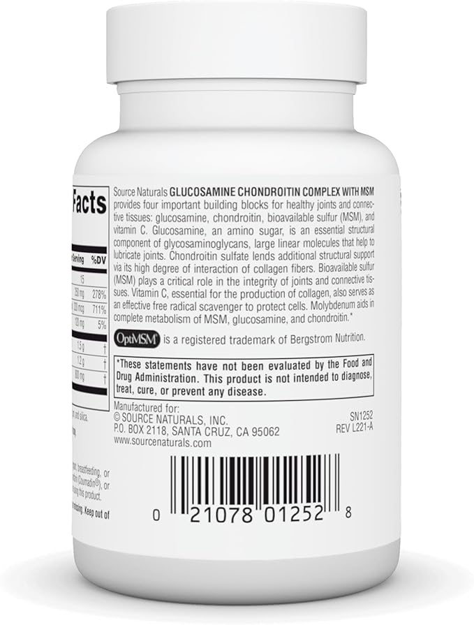 Source Naturals Glucosamine Chondroitin Complex with MSM, Promotes Healthy Joints and Connective Tissues* - 30 Tablets