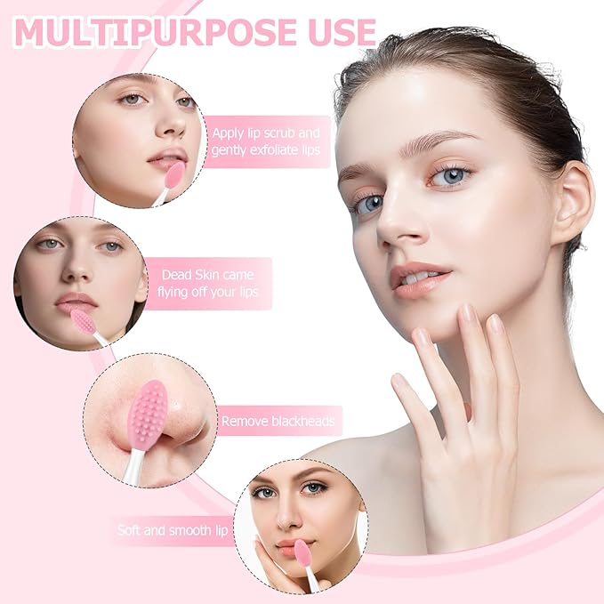 5Pcs Lip Scrubber Exfoliator,Pore Scrub Brush for Face,Nose Scrubber,Silicone Lip Pore Cleansing Brush for Exfoliating, Massageing, Blackheads Removal, Color Skin Care, DIY Masks