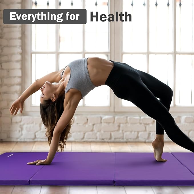 Folding Exercise Gymnastics Mat 4'x8'x2" Gym Workout Mat with Carrying Handles High-Density Anti-Tear Portable Fitness Aerobics Mats for Home Gym Yoga Pilates Tumbling MMA Core Training, Multiple Colors