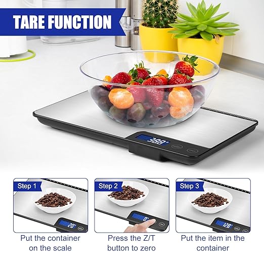 Digital Kitchen Scale, Large Capacity, Easy Tare Function, Large LCD Display, Perfect for Cooking, Baking, and Meal Prep (Silver-2)