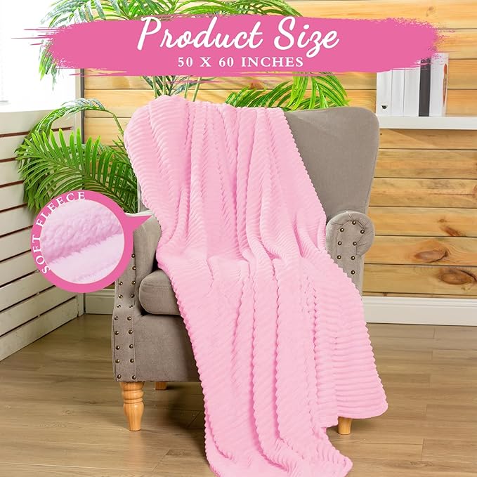 Buryeah 6 Pcs Flannel Throw Blanket Bulk 50 x 60 in Sleepover Blankets Outdoor Wedding Throw Lightweight, Oeko-TEX Standard 100 Certified for Sofa Donation Homeless Gifts (Pink)