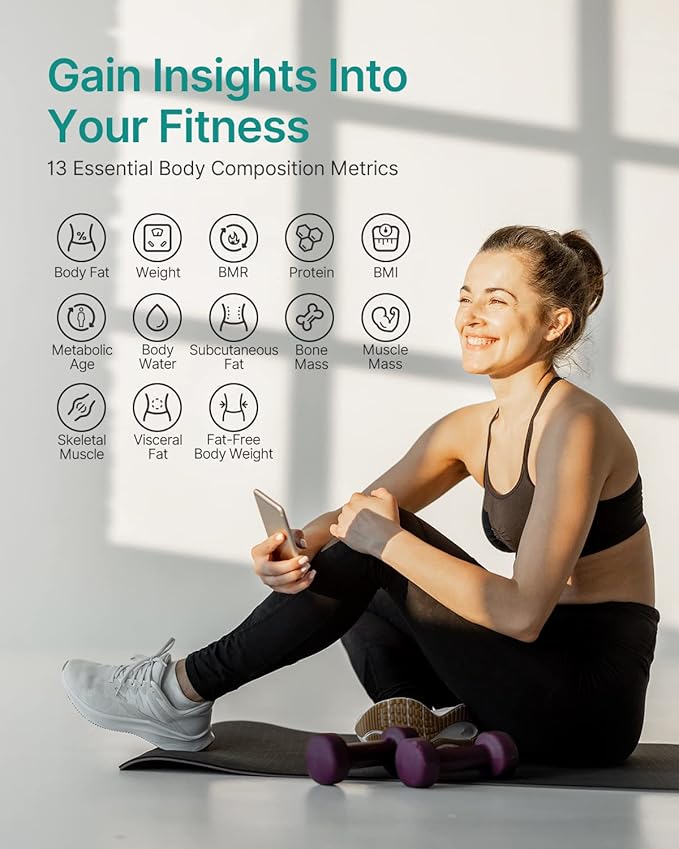 FITINDEX Smart Scale and Tape Measure, Digital Bathroom Scale & Body Tape Measure Sync with APP, Bluetooth Weighing Machine, Body Composition Analyzer, for Health Care