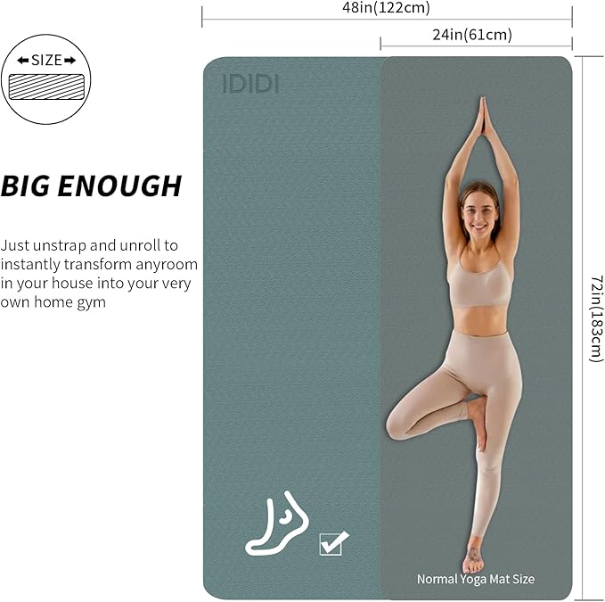 8mm Large Yoga Mat (6'x 4') - Extra Long and Wide 72 x 48 x 0.32 inches, Non-Slip POE Fitness Mat, Eco-Friendly, Thick Wide Exercise Mat for Home Workouts,Ideal for Yoga and Pilates.