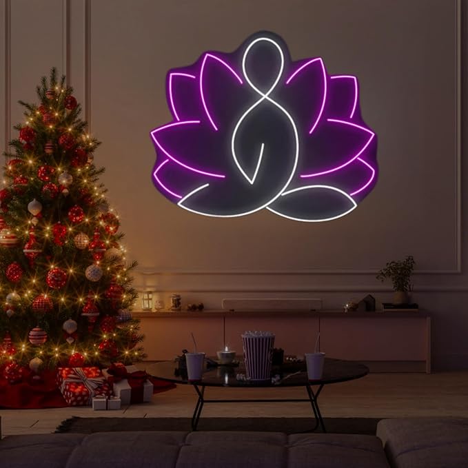 Lotus Pose Yoga Neon Sign, Yoga Led Sign, Meditation Led Light, Exercise Room Wall Decor, Buddha Lotus, Pilates Studio Art Meditation Room Wall Art Yoga Lover Gift, Psychic Chakras Healing Exercise