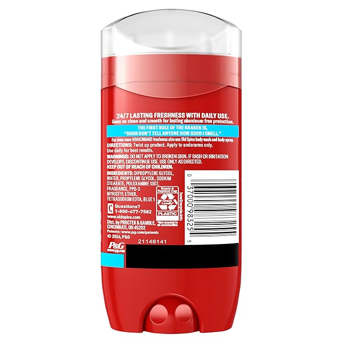 Old Spice Aluminum Free Deodorant for Men, 24/7 Odor Protection, 24/7 Freshness & Lasting Scent, Krakengard Scent, 3.0 oz (Pack of 3)