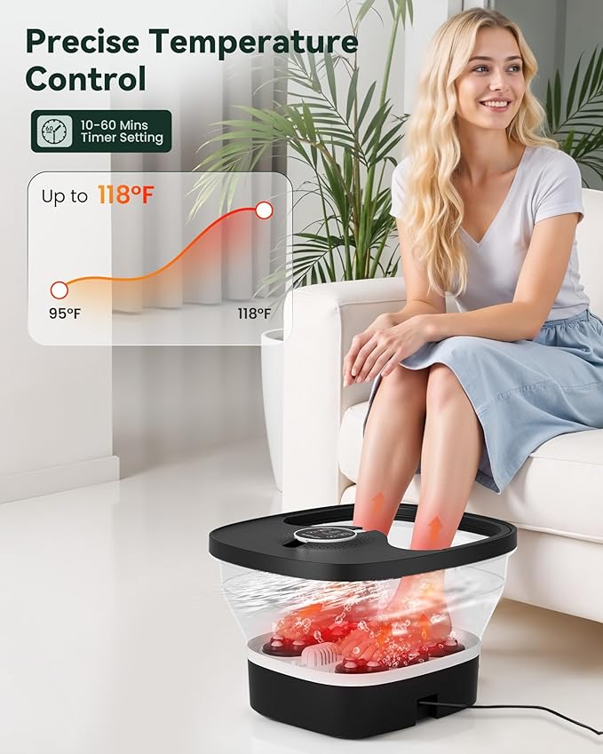 Snailax Foot Spa Bath Massager with Heat, Remote Control, Shiatsu Massage Rollers, Bubble, Temperature Control, Collapsible, Pedicure Foot Soaking Tub